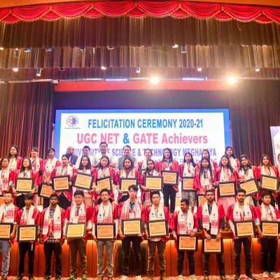 A section of UGC NET-GATE qualifie students of 2020-2021 from USTM during a felicitaion ceremony under Pay Back Policy at USTM on 8 April 2022.